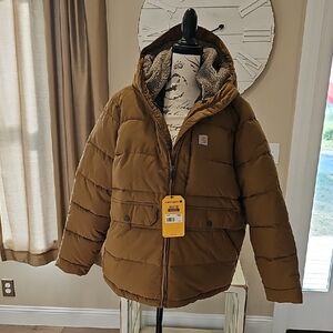 Carhartt Tan Hooded Puffer Jacket